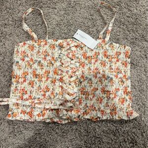 American Eagle Outfitters Cream Floral Smocked Tube Top